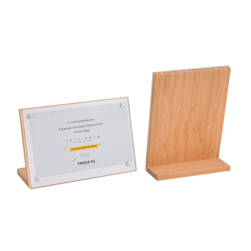 A4/A5 L-Shaped Wooden Acrylic Menu Paper Holder Display Stand Price Tag Sign Holder Photo Picture Flyer Document Poster Frame