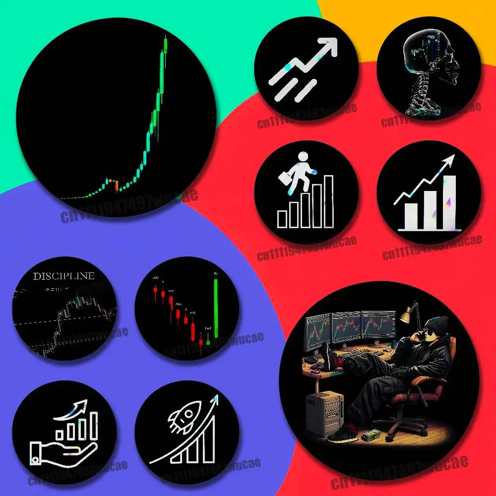 For Trader Green Candlestick Chart Badge Case Custom Pin Insignia Emblem Round Brooch Button Hats Laser Cover