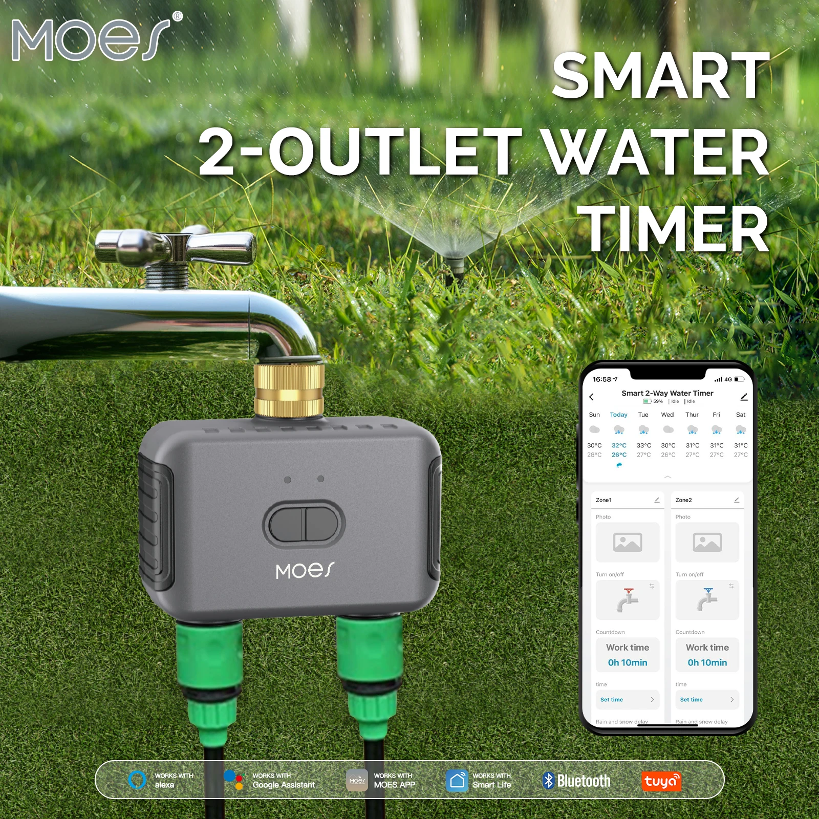 Bluetooth Smart Garden Sprinkler Water Timer by 2 Way Rain Delay Filter Washer Programmable and Automatic Irrigation Controller