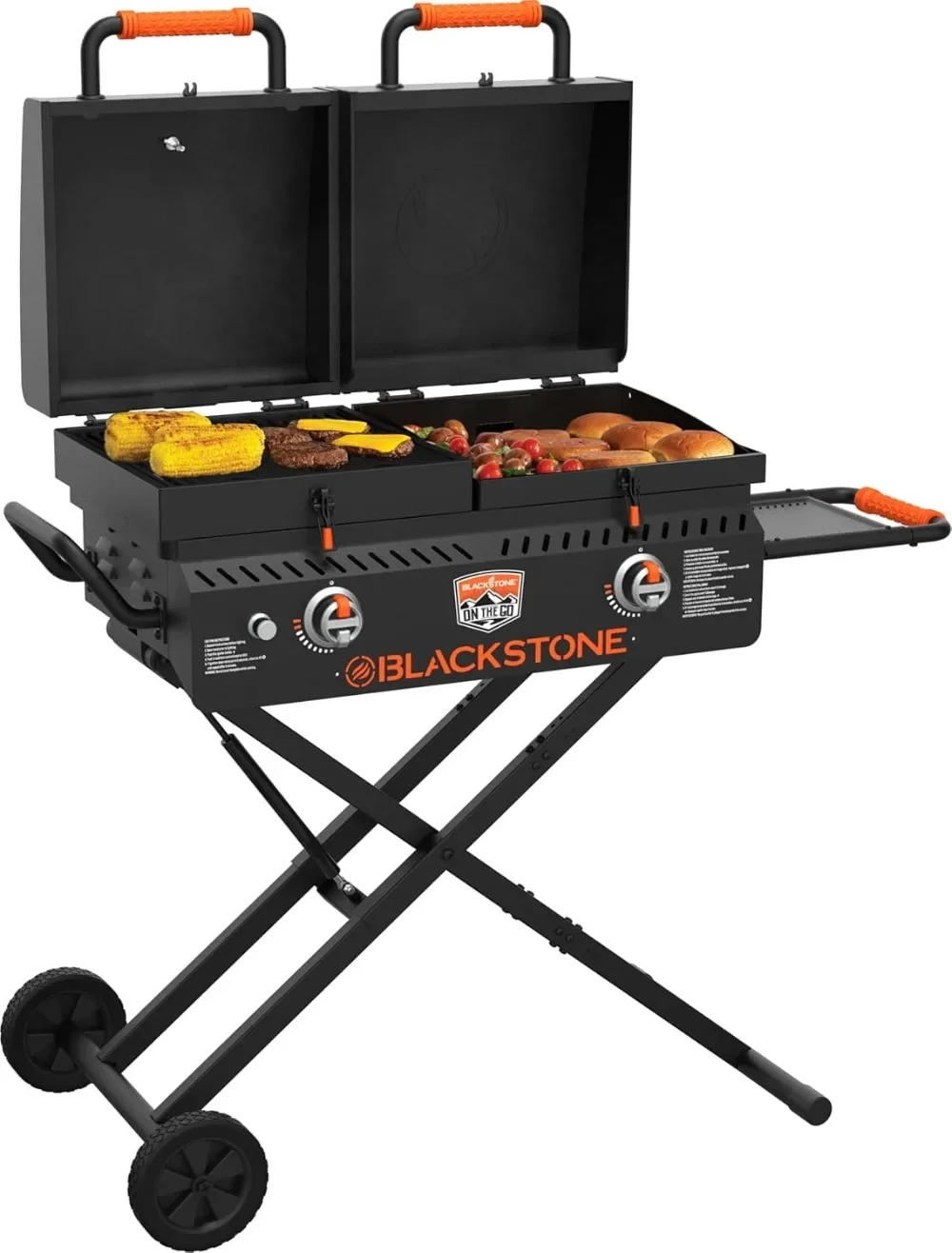 Go Combo with Wheels, Legs Hood & Side Shelf-Heavy Duty Flat Top Portable BBQ Griddle Grill Station for Kitchen, Camping