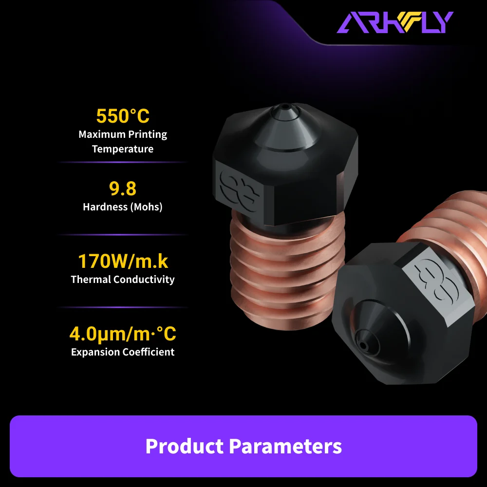 Dysza Arkfly Phaetus Silicon Carbide V6/MK8/Volcano, odporna na temperaturę do 550 stopni. ℃   Dysze do Hotendów do Wszystkich Filamentów — zdjęcie produktu 2