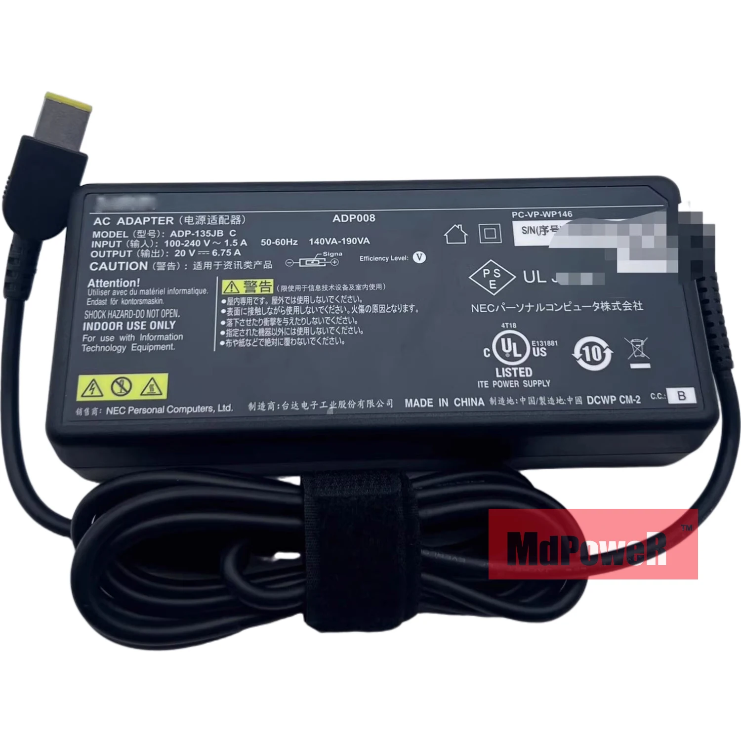 

Genuine ADL135SLC3A 135W 20V 6.75A AC Adapter Laptop Charger for NEC Laptop Power Supply Original