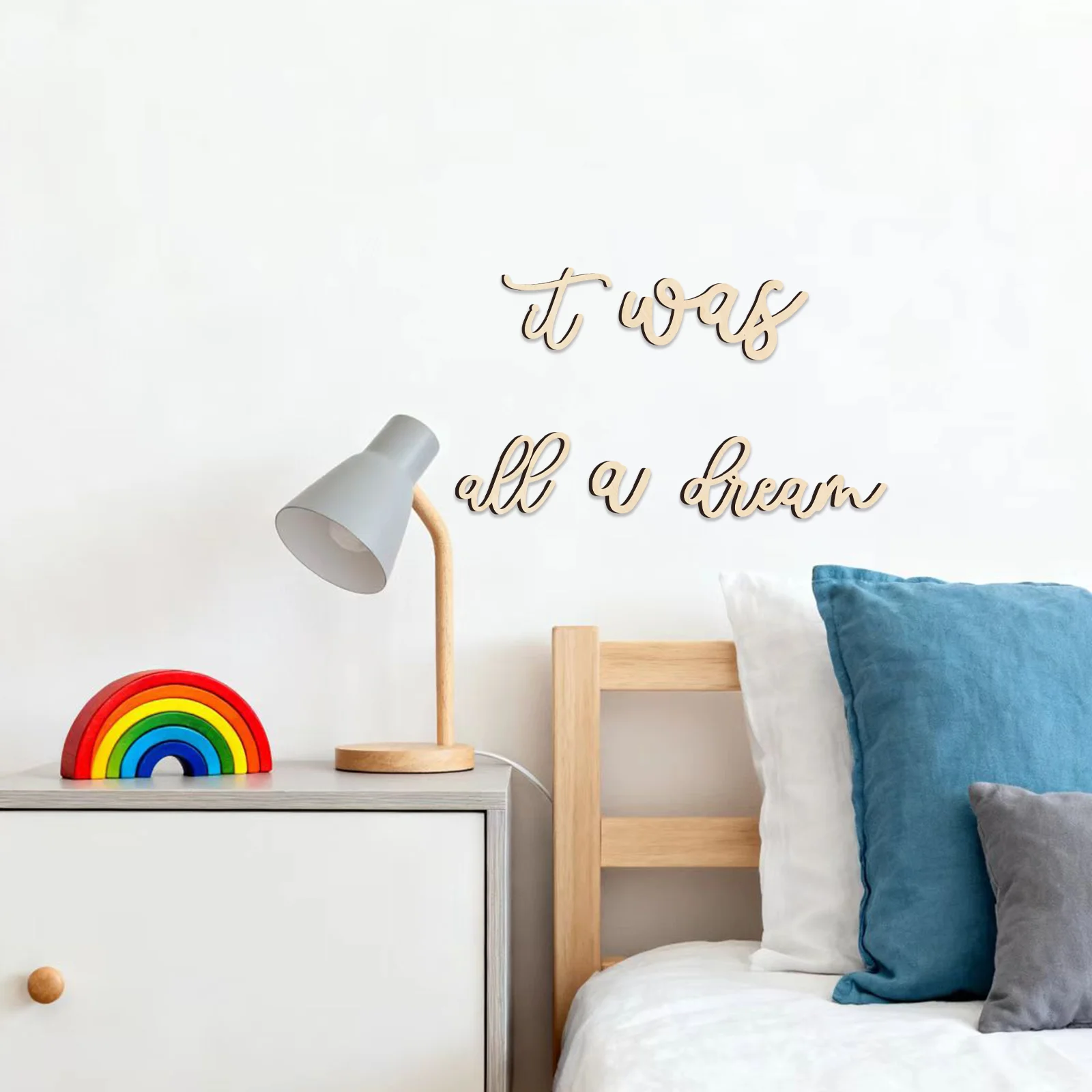 Dream Phrase Wooden Wall Decor Set - 5-Piece Natural Wood Sign, 11cm Height, Home Office Wall Art for Bedroom Living Room