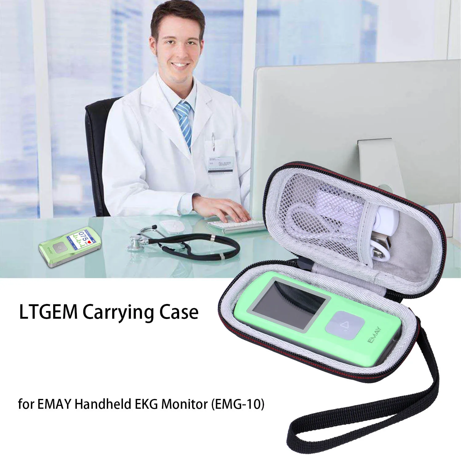 حافظة شاشة LTGEM EKG لشاشة EMAY المحمولة EKG EMG-10 ملحقات حقيبة حمل التخزين لشاشة EKG #2