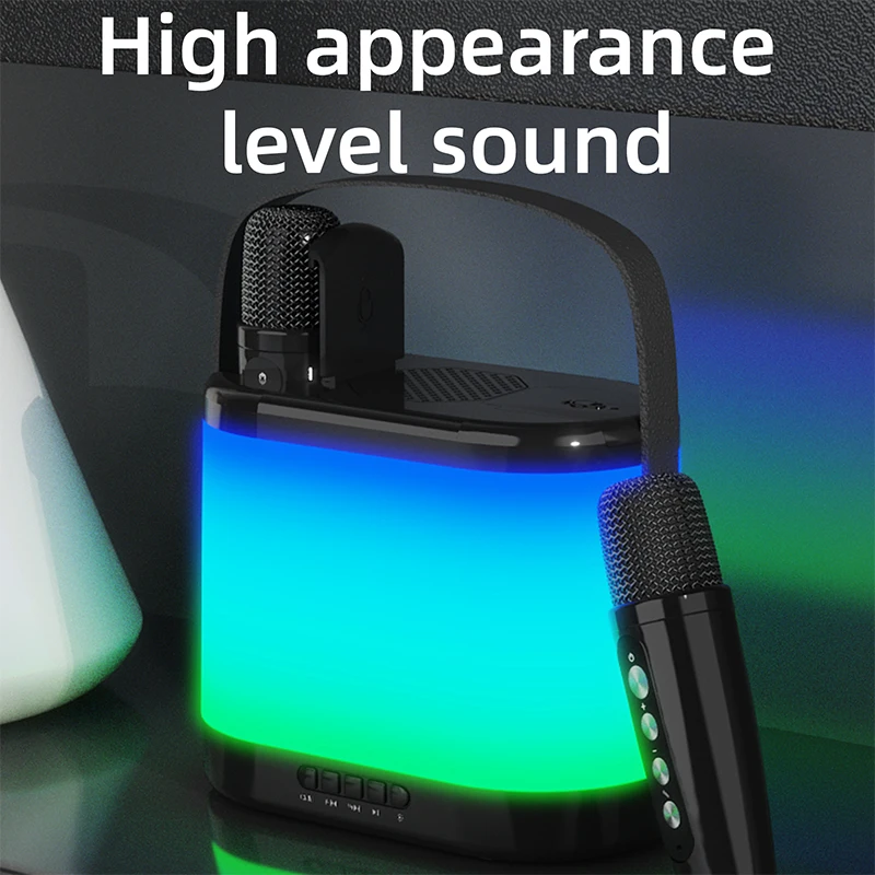 

Handheld Bluetooth Audio Portable Rechargeable Small Home KTV Colorful LED Light Wireless Karaoke Speaker Two Hidden Microphone