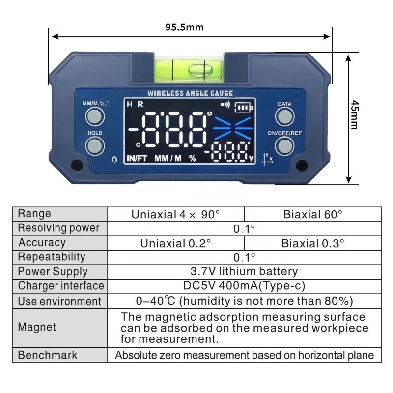 Dual Axis Digital Protractor Inclinometer Rechargeable Digital Protractor Level with Wireless Transmission