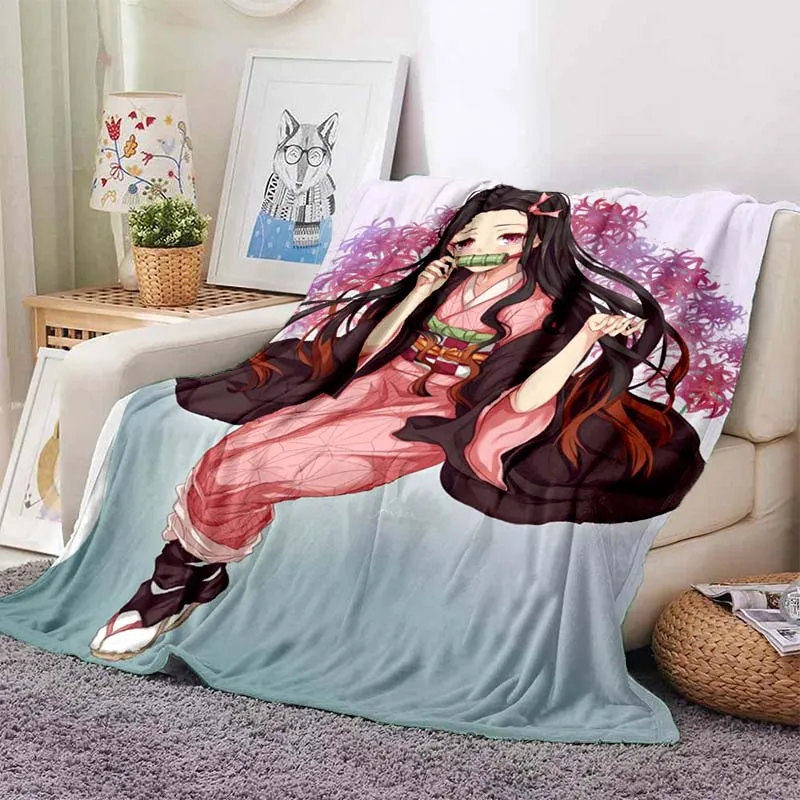 Kamado Nezuko Flannel Demon Slayer Blanket Washable Sofa Cover Hiking Picnic Fashionable Leisure Napping Throw Blankets