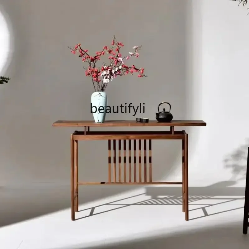 

A90 Solid wood entrance table New Chinese walnut table against the wall Zen style table