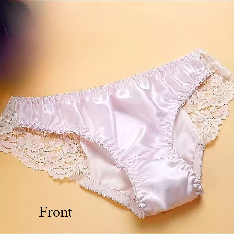

100% Silk Womens Panties Glossy Lace Silky Sexy Underwear Girls Sport Briefs Low Waist Female Lingerie Swimsuit Трусы Женские