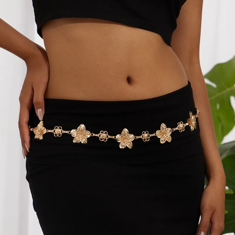Cadena para el cuerpo con apliques florales de lujo, Allure sensual, joyería de cintura de Metal con múltiples eslabones, artesanía para mujer, acento de alta costura, Glam de noche