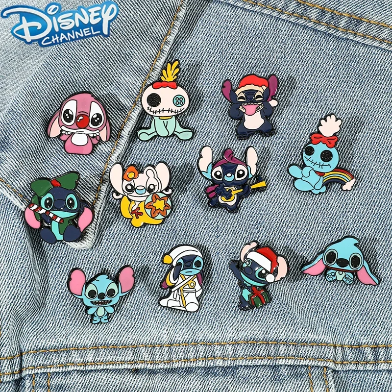 Disney Alloy Drop Oil Brooch Stitch Cartoon Anime Metal Badge Kawaii Gold Cosplay Decorative Couple Bag Accessory Pin Gifts