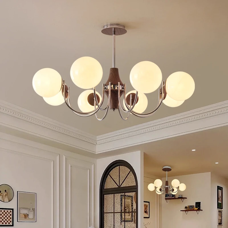 

Bauhaus Silvery Wrought Iron LED Chandeliers White Glass Ball Hanging Lamp Living Room Bedroom Kitchen Restaurant Pendant Lights