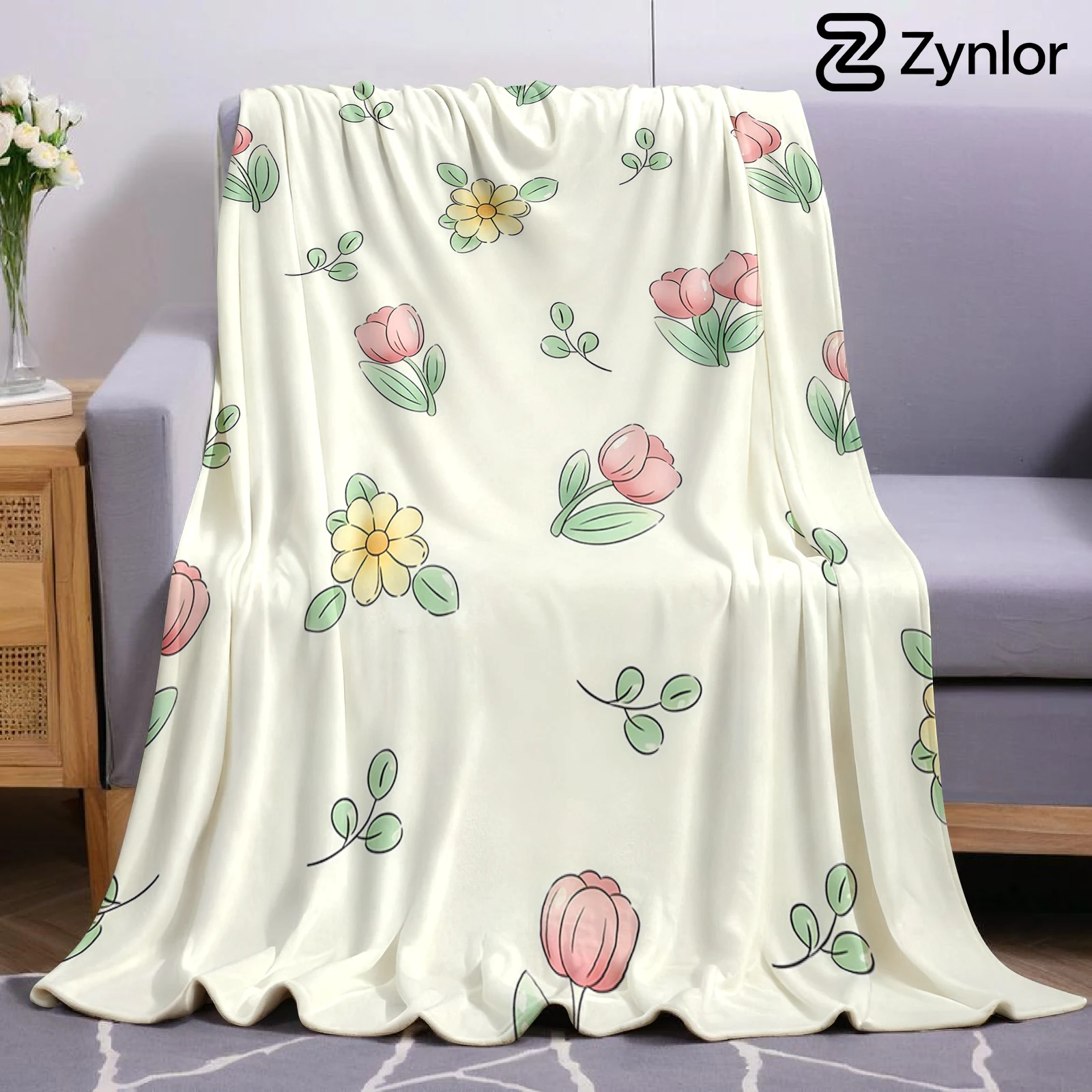 Tulip Daisy Bloom Ultra-weiche Sherpa-Fleece-Decke, flauschig, warm, Halloween, gemütliche Decke für Sofa, Couch, Schlafzimmer, Geschenk, für alle Jahreszeiten
