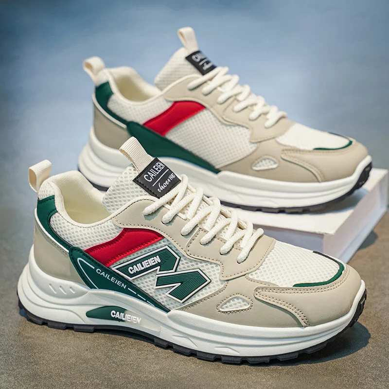 Men's Sporty Casual Breathable Mesh Running Shoes Thick Bottom Dad Style Low Top round Toe Glue Sole for Summer Autumn Spring