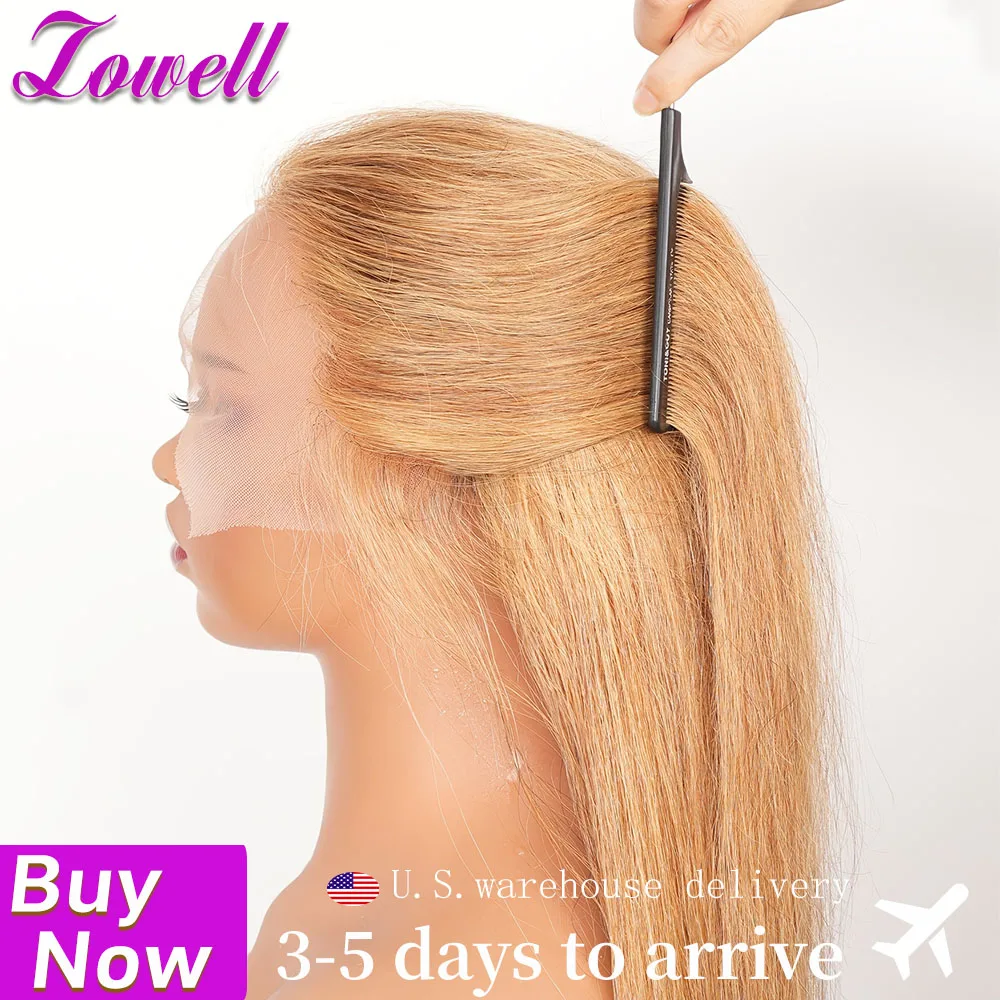 

38 Inch 27 Color Honey Blonde Straight Human Hair Wig Lace Front Natural Looking For Women Daily Use Straight Wig 13X4 13X6