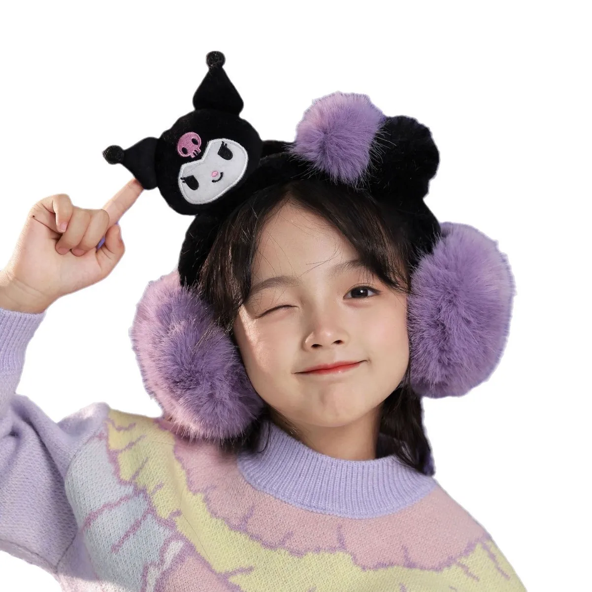 Miniso Sanrio Kuromi Детские наушники и теплые наушники на зиму, плюшевые наушники, наушники для женщин, милая девочка
