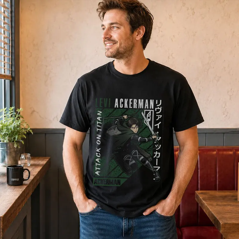 Levi Ackerman Attack on Titan T Shirt, Anime Graphic Tee, 0809 Japanese Manga Streetwear, Unisex Short Sleeve Shirt for Fans