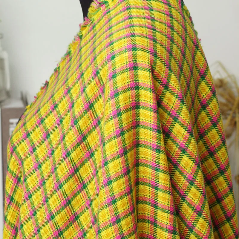 50x145cm Yellow/Pink/Green Plaid Yarn-Dyed Braided Tweed Fabric For Women Autumn Jacket Dress Suit Coat Handbag DIY Cloth Sewing