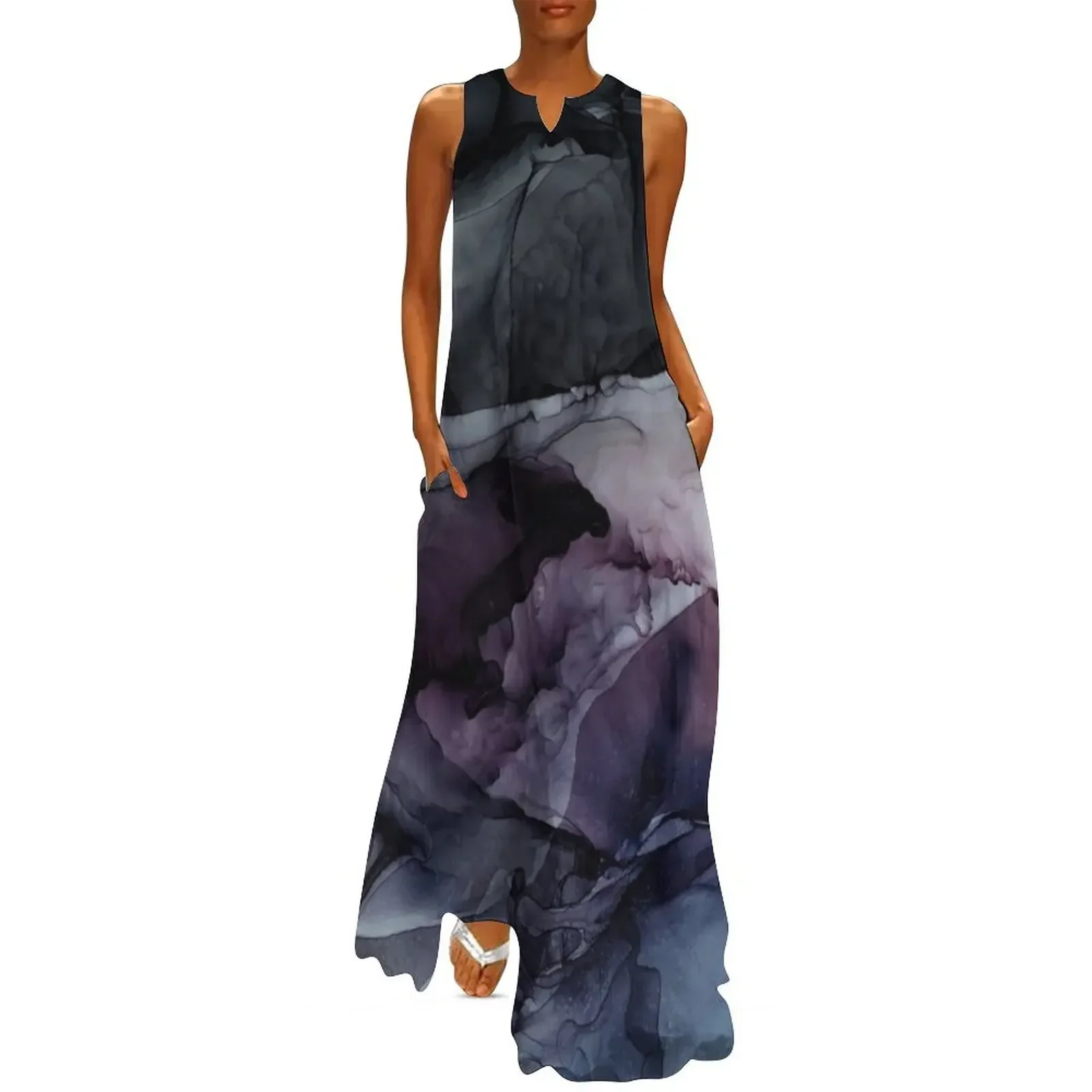 

Moody Dark Chaos Inks Abstract Long Dress dresses for women Dress