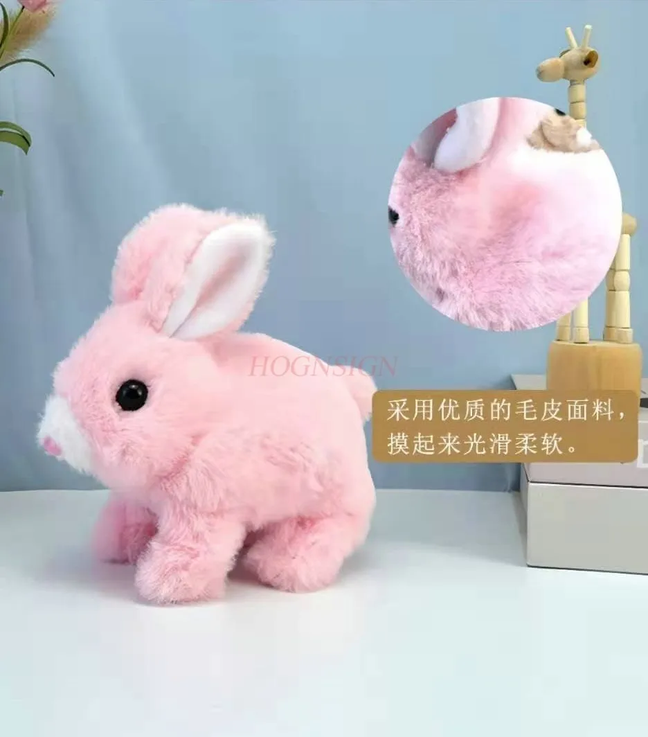 Coelho elétrico simulado, pode andar, ensinar vem e agitar suas orelhas Plush Pet Rabbit Toy, presente de aniversário