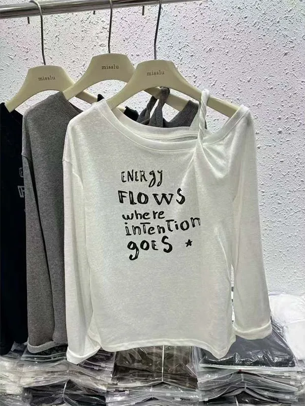 

Faionable Long Sve Женская футболка с буквенным принтом Весна Лето Новая повседневная удобная футболка из полиэфирного волокна Защита от солнца