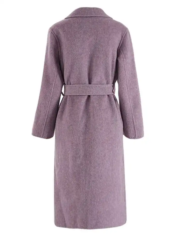 ZMEENNA Purple Pocket Belted Big Size Long Woolen Coat New Lapel Long Sleeve Women Jacket Fashion Tide Autumn Winter 2024 ZM453
