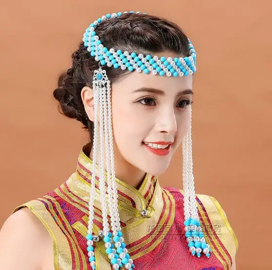 

Chinese Folk Dance Headwear Mongolian Stage Performance Hair Accessories Women Beading Vintage