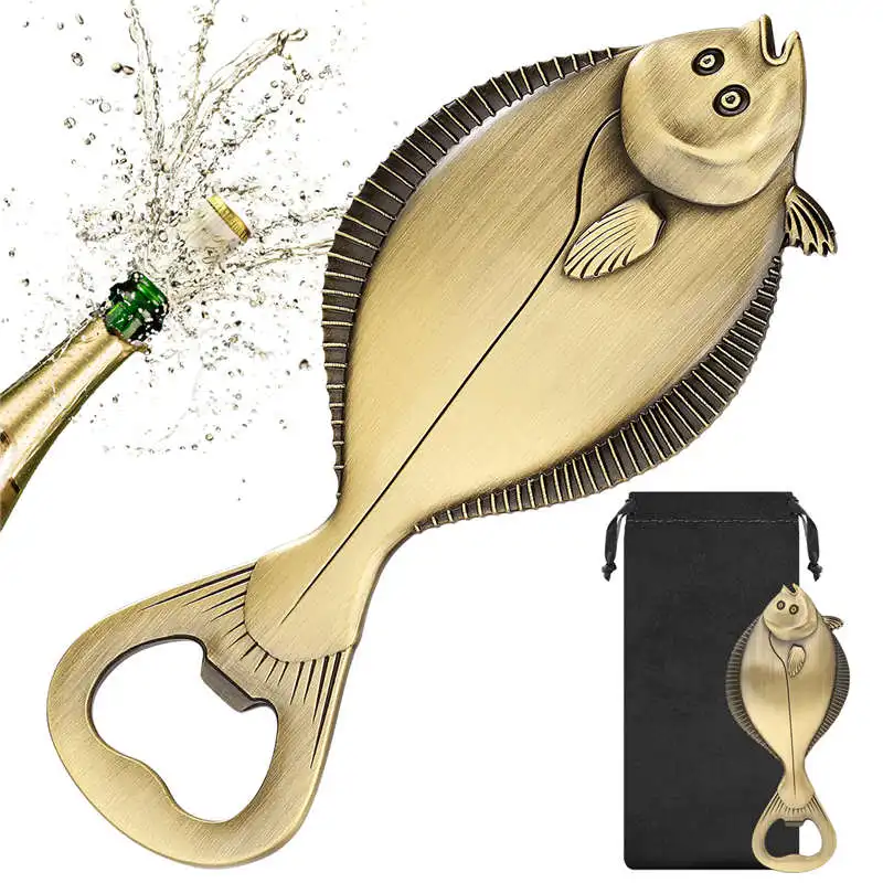 

Creative Flounder-Designed Stainless Steel Beer Opener Home Bar Essential Bottle Opener Perfect for Wedding Party Club Gift Set