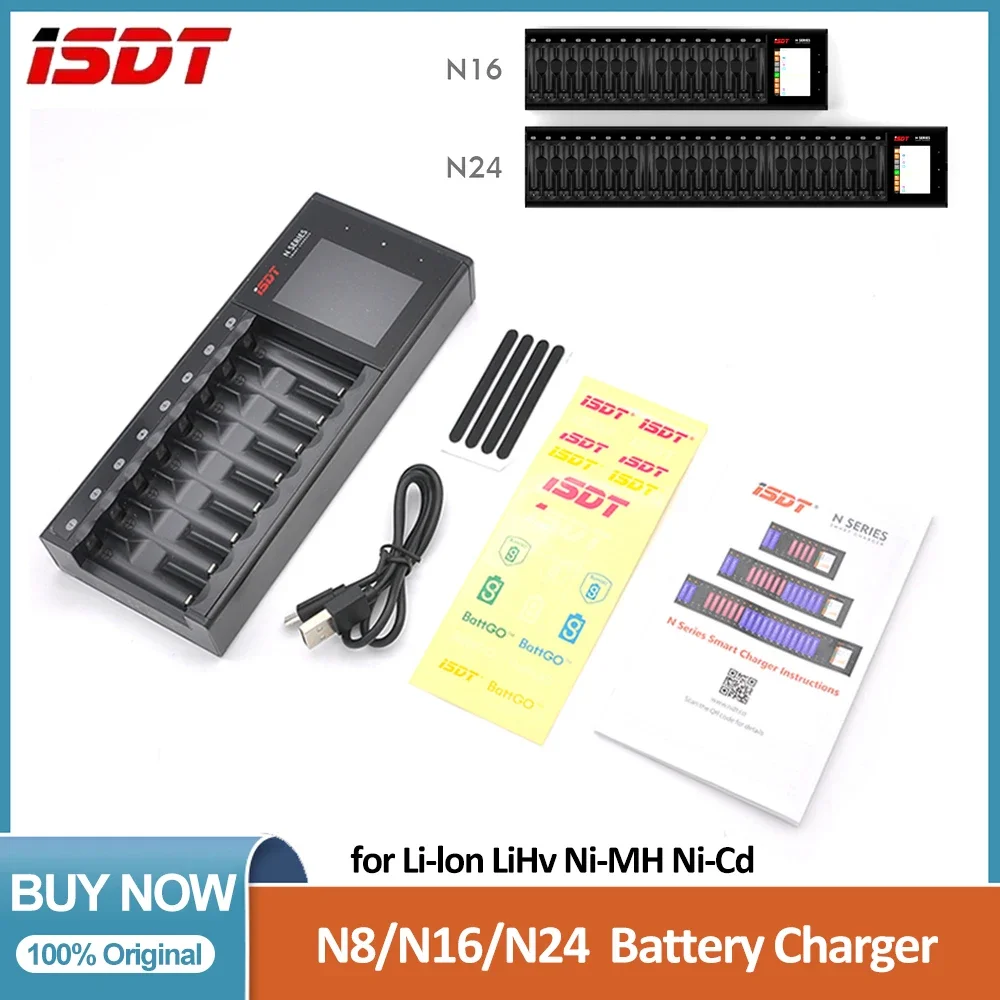 AeroPartsISDT N8/N16/N24 LCD Display Universal Battery Charger For AAA AA Battery LiIon LiHv Life NiMh Nicd Nizn Model USB Type-