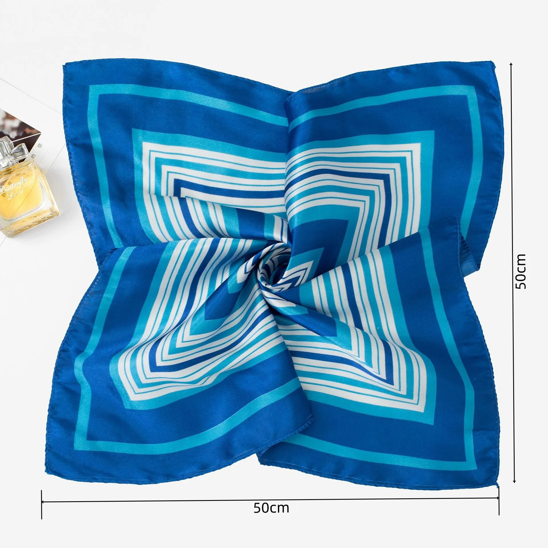 Lenço de seda feminino, toalha quadrada pequena de seda para primavera e verão de 50.50cm