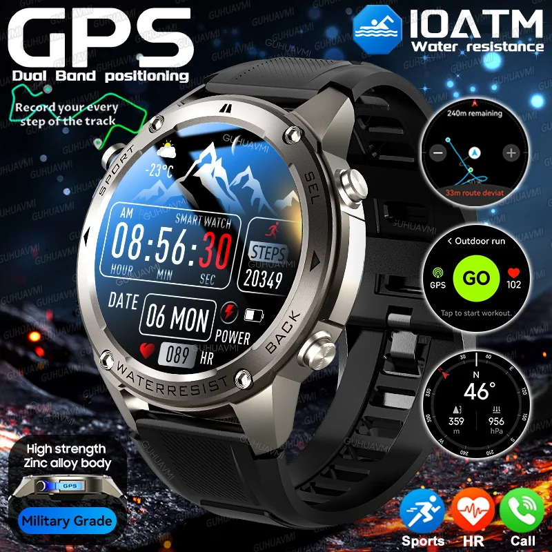

2026 New Military T-Rex3 GPS Sports SmartWatch Men 10ATM Waterproof GPS Compass Altimeter 1.43" AMOLED Screen BT Call Smartwatch
