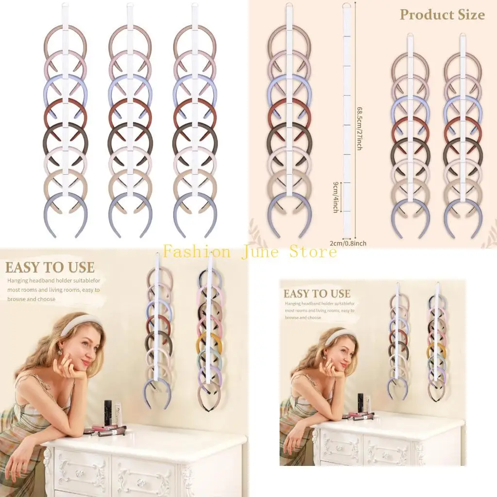 

N5KA Pack of 3 Hair Accessory Racks Wall Door Closet Friendly Headband Holder Stand