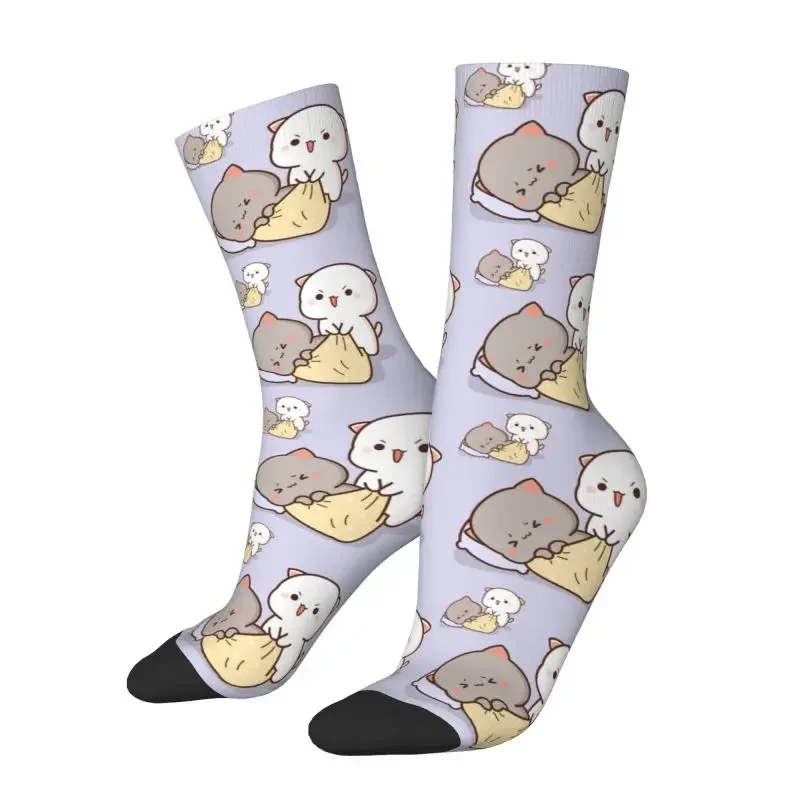 Peach And Goma Mochi Cat Wake Up Dress Sock Men Women Male Breathable Fashion Crew Socks