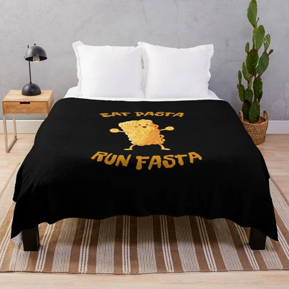 Eat Pasta Run Fasta happy piece of spaghetti Throw Blanket funny gift for babies Plush Blankets