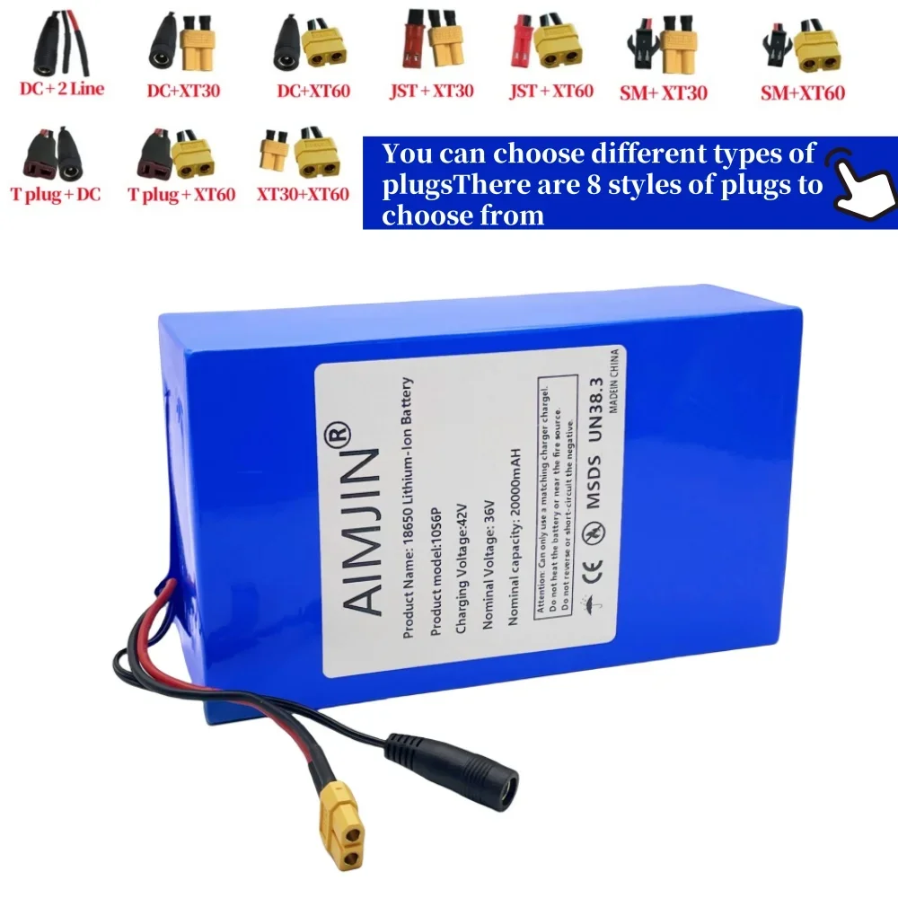 Batterie Li-ion Rechargeable haute capacité 18650 10S6P 36V 20000mAh, BMS intégré, adaptée à la batterie de Scooter électrique