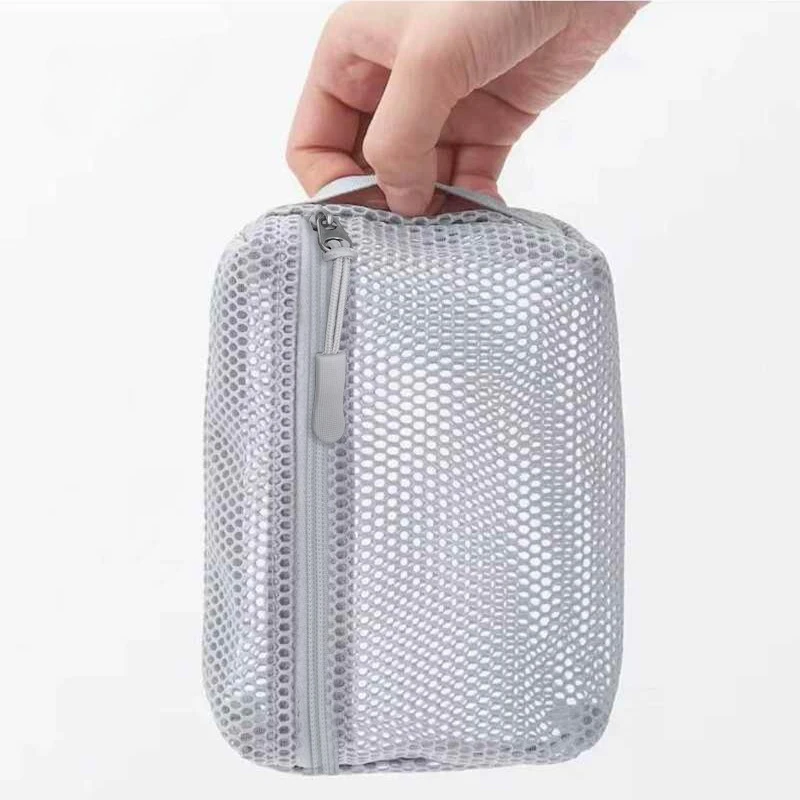 1PCS Casual Nylon Makeup Bursh Storage Pouch Hand-held with Zipper Cosmetic Bag Multipurpose Mesh Mesh Pouch Travel Case