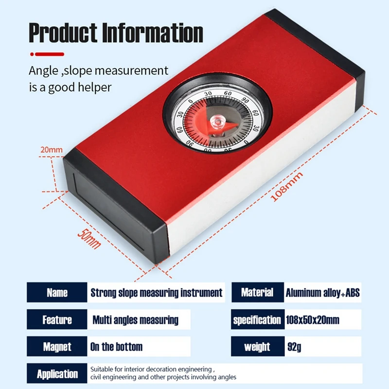 Aluminum Alloy Mini Angle Inclinometer Bricklayer's Angle Inclinometer Slope Measuring Instrument