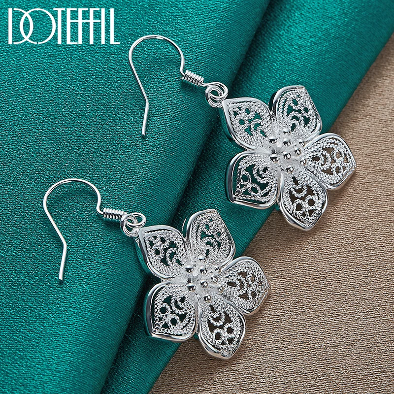 DOTEFFIL 925 Sterling Silber Blume Sterne Tropfen Ohrringe Für Frau Hochzeit Engagement Schmuck