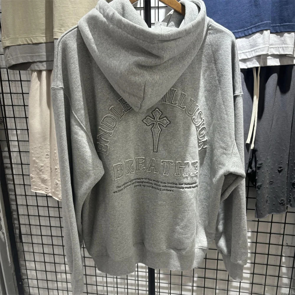 2025ss Real Photos Hoodies Men Women Black Grey Sweater Long Sleeve Print Hooded Hoodie