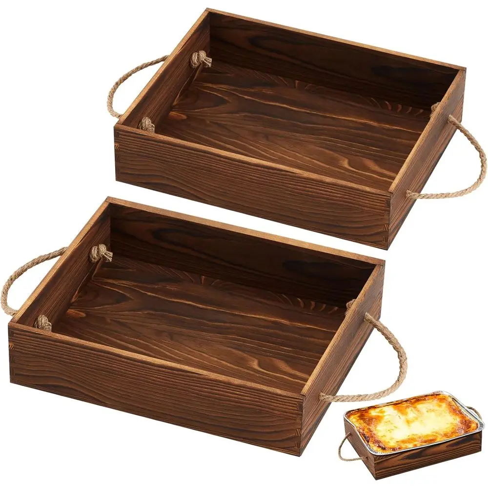 

Wooden Aluminum Foil Pan Holders, 2-Pack, for 9x13 Disposable Baking Trays, Serving Trays, Party & Wedding Supplies (Burnt Pine