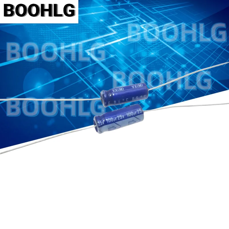 10PCS Horizontal Axial Polarized Aluminum Electrolytic Capacitor 25V 100µF 6X16mm