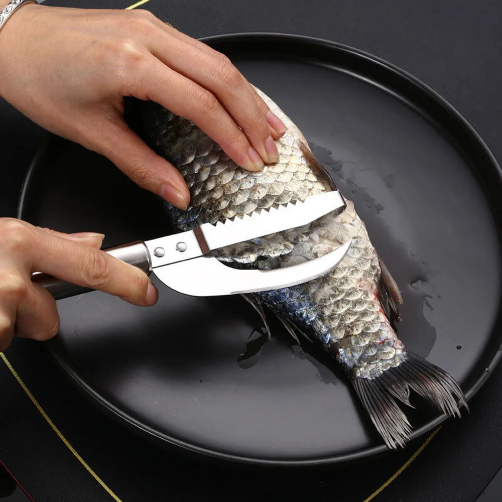 Stainless Steel 3 In 1 Fish Scale Knife Cut/Scrape/Dig Maw Knife Scale Scraper Sawtooth Peelers Scraping Boning Filleting