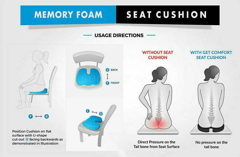 Car Memory Foam Seat Cover U Sponge Orthopedic Cushion Coccyx Chair Pain Relief Car Interior Accessories For Office Bus Van RV