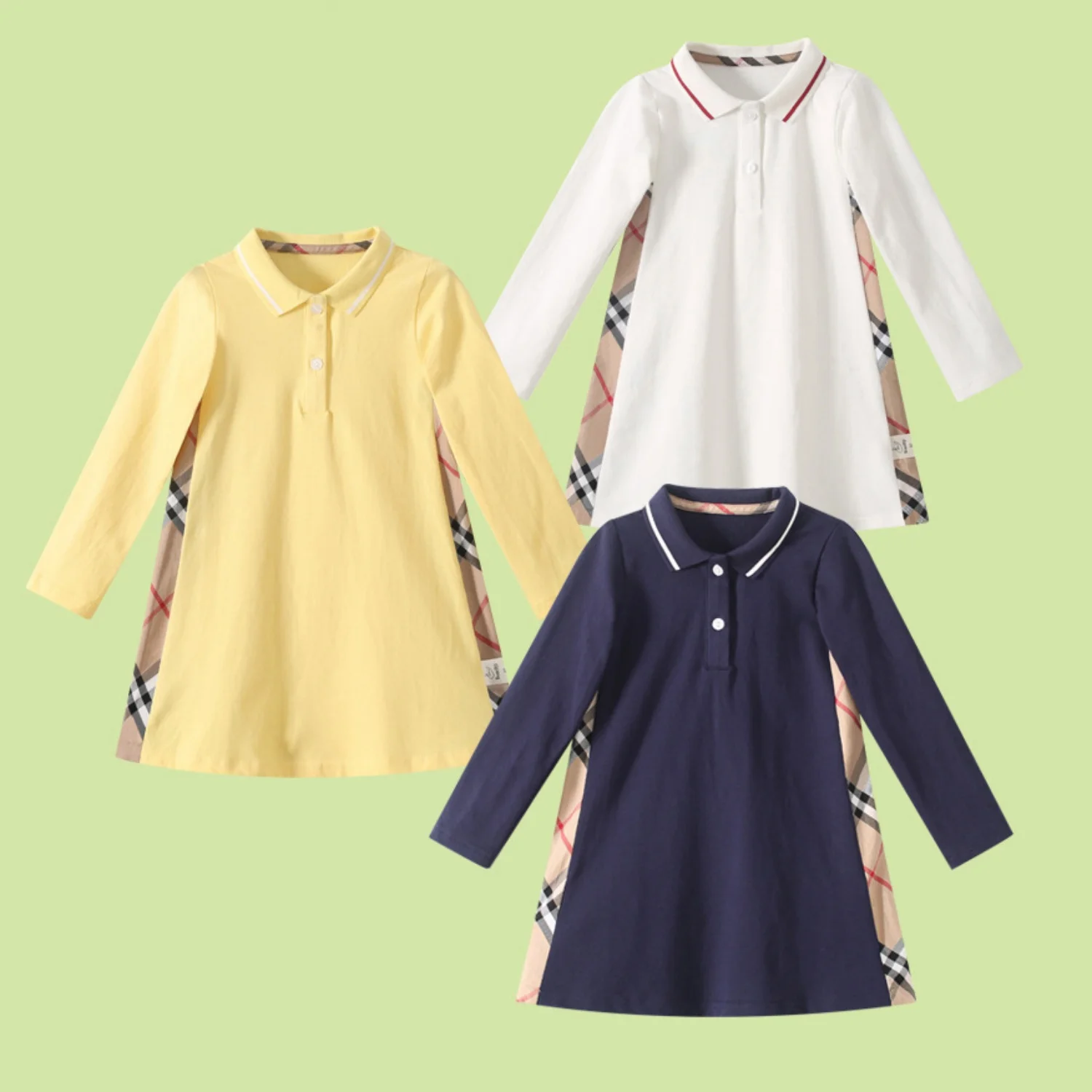 Luxury Long Sleeve Girls Dresses for Spring and Autumn Cotton Plaid Soft Children Designer Elegant Casual Clothes All Season
