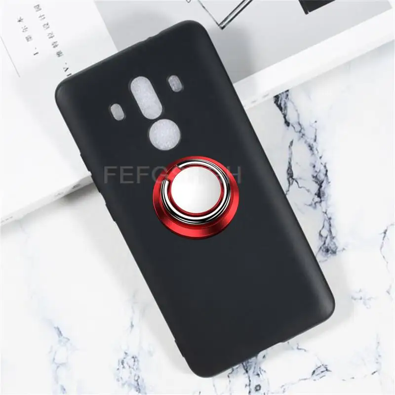 Shockproof Hard Case For Huawei Mate 10 Pro Mate 10Pro BLA-L29, BLA-L09 Soft Silicone Ring Folding Holder Bracket Stand Cover