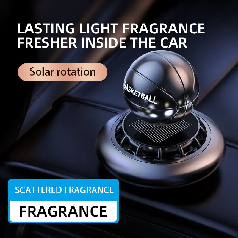 

New Factory Outlet Scent Car Air Freshener Basketball Design Solar Rotating Auto Decoration Perfume Air Fragrance Diffuser