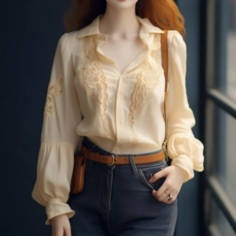 

Женская шифоновая блузка-кардиган с вышивкой и длинными рукавами, желтая, весна-осень, модель TT1482