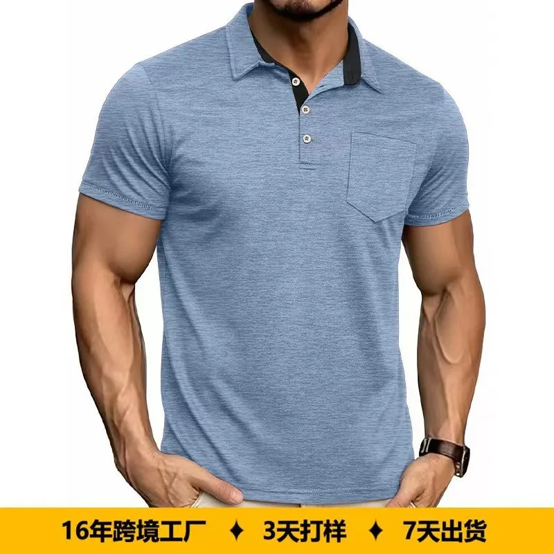 

Casual Men's Shirt Cotton Short Sleeve Solid Color Contrast Collar Chest Pocket Button Placket Loose Fit Man Clothing Top For