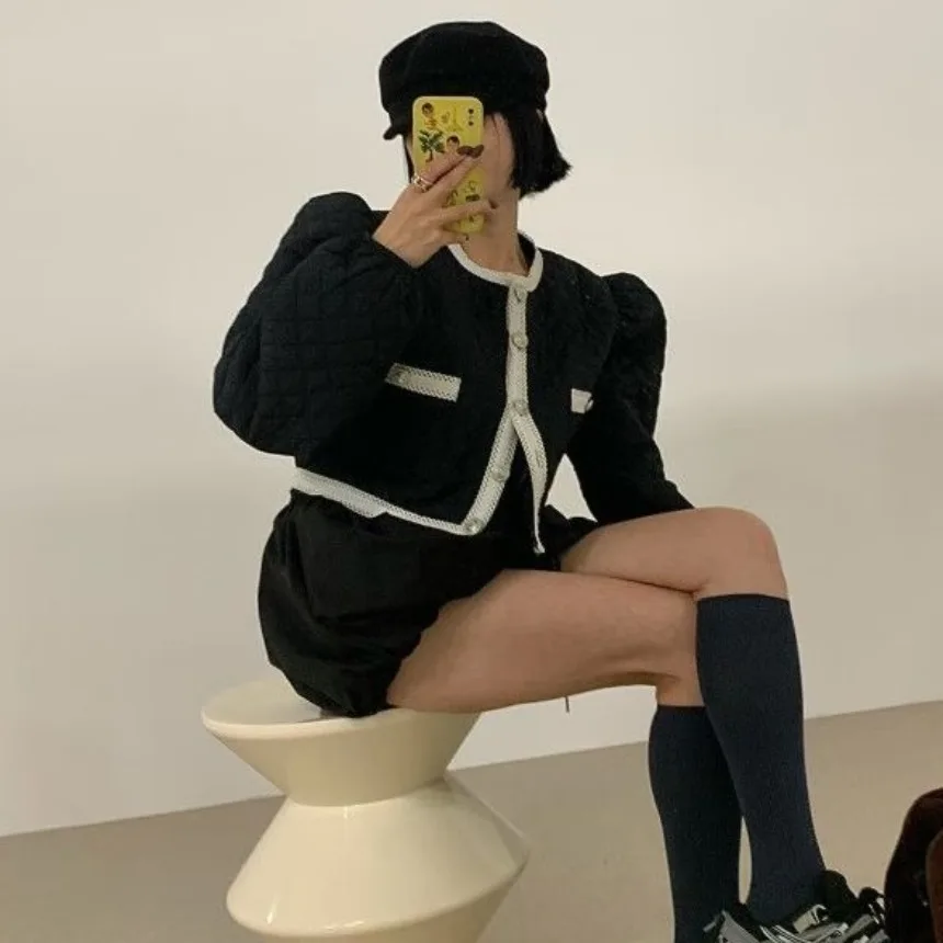 

Women's Cotton Jaet oulder Pads Warmth Contrast Color Diamond Pattern Loose Fit Autumn Winter New Sle Dongda Gate