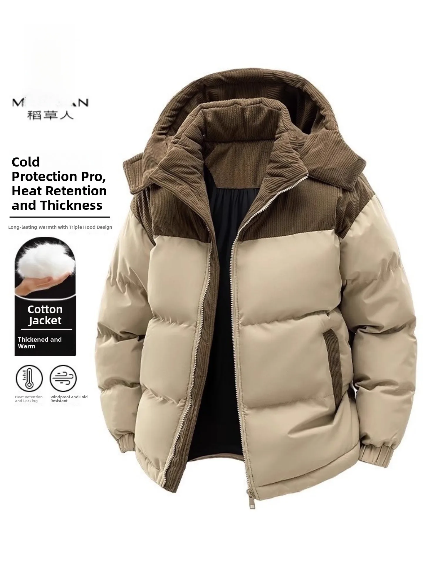 

Утепленная вельветовая хлопковая куртка с отстегивающимся капюшоном, ветрозащитная, теплая, для мужчин и женщин, зимняя верхняя одежда, повседневное комфортное пальто